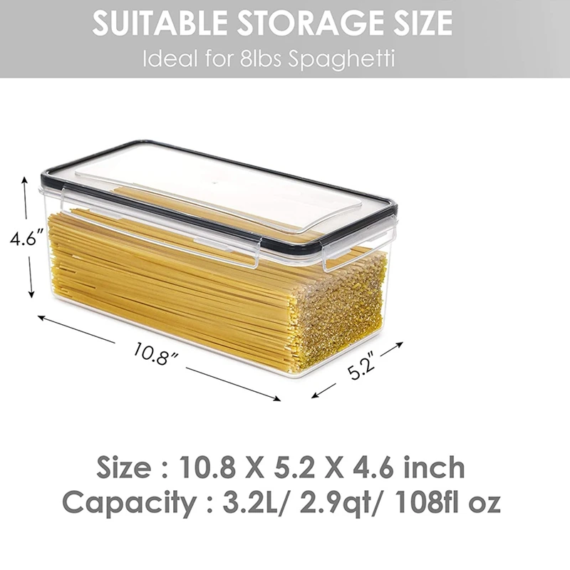 ภาชนะเก็บอาหารแบบสุญญากาศพร้อมฝา3.2L ชุด4ชิ้นภาชนะสปาเก็ตตี้พลาสติกสำหรับใส่พาสต้าและเส้นก๋วยเตี๋ยวเส้นยาวที่เก็บ