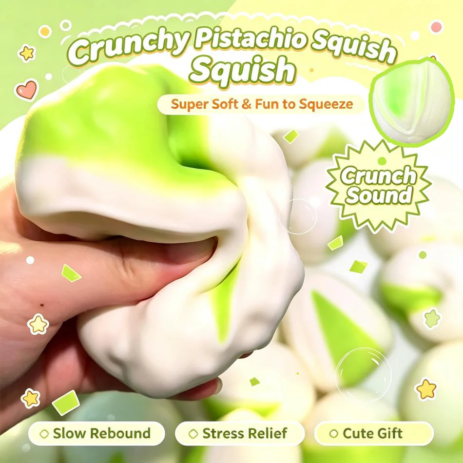 Hot 7CM Crispy Pistachio Soft Gel Stress Ball ASMR Sensory Toy Mood Relief Squishy Fidget Toy Cute Home Ornament Fun Gifting