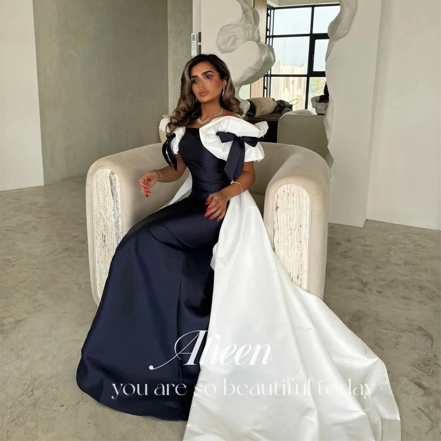 

Aileen Satin Party Dress for Wedding Dresses Black فساتين سهرة Dresses 2024 Women Customized Shawl Evening Gown Elegant Gowns