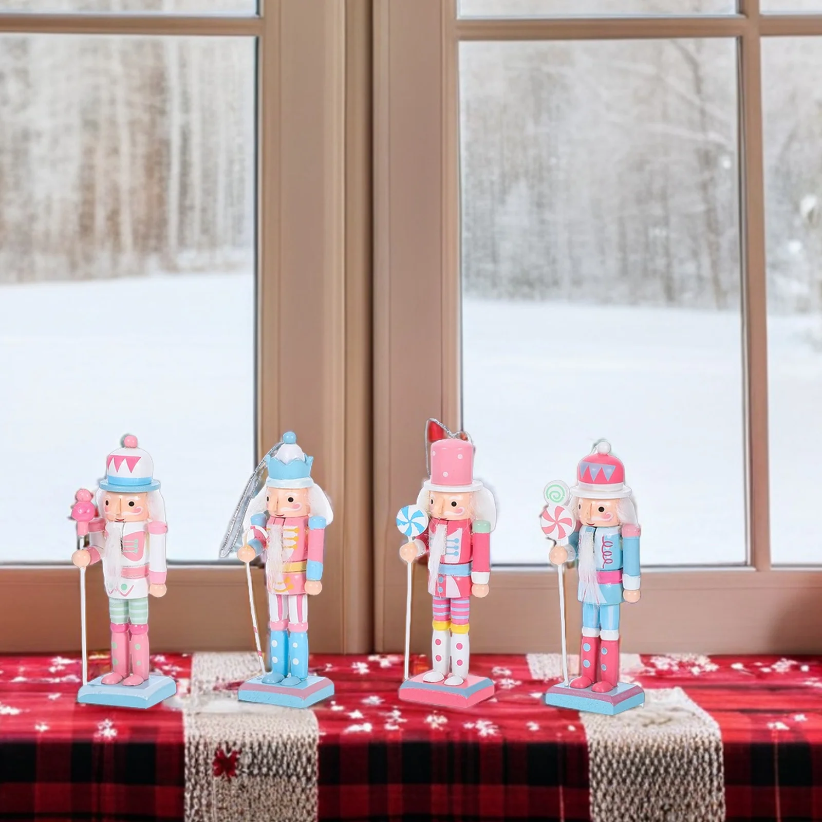 

4Pcs Wooden Christmas Nutcracker Soldier Ornaments Tabletop Tree Decorations Traditional Holiday Figures Nutcracker Figurine