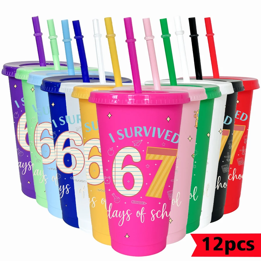 12 ピース/ロット 67 シリーズ番号スター 26 オンスカラフルなプラスチックタンブラー誕生日パーティー箸置きホームカミングウォーターカップ