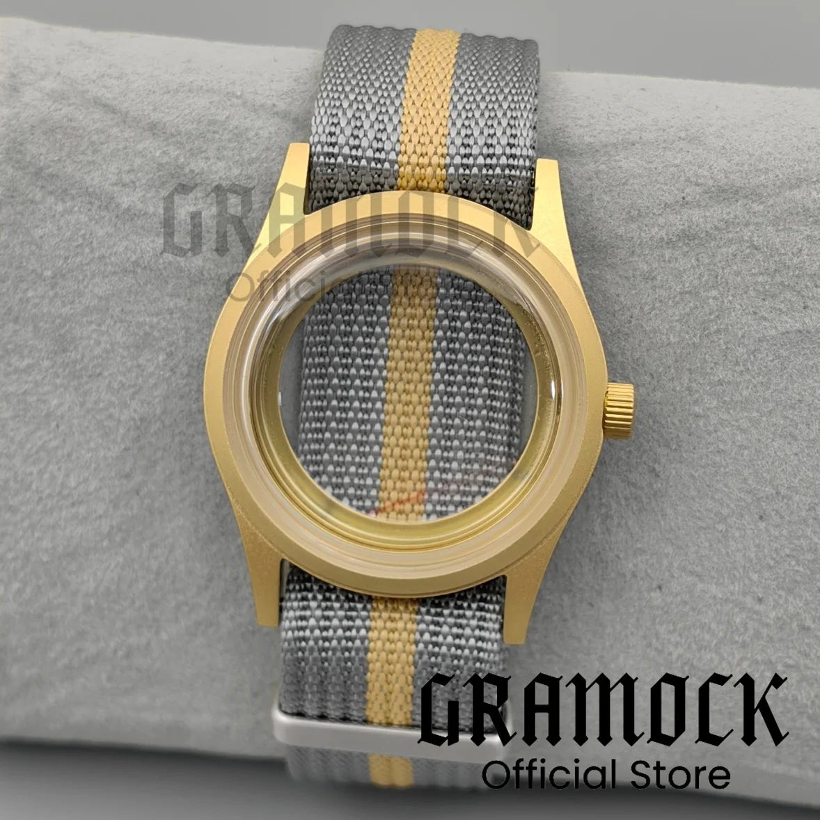 GRAMOCK 39mm Watch Case For NH34 NH35 NH38 ETA2824 PT5000 Men's Gold Sandblasted Steel Dive Nylon Strap Domed K1 Glass Watch Box
