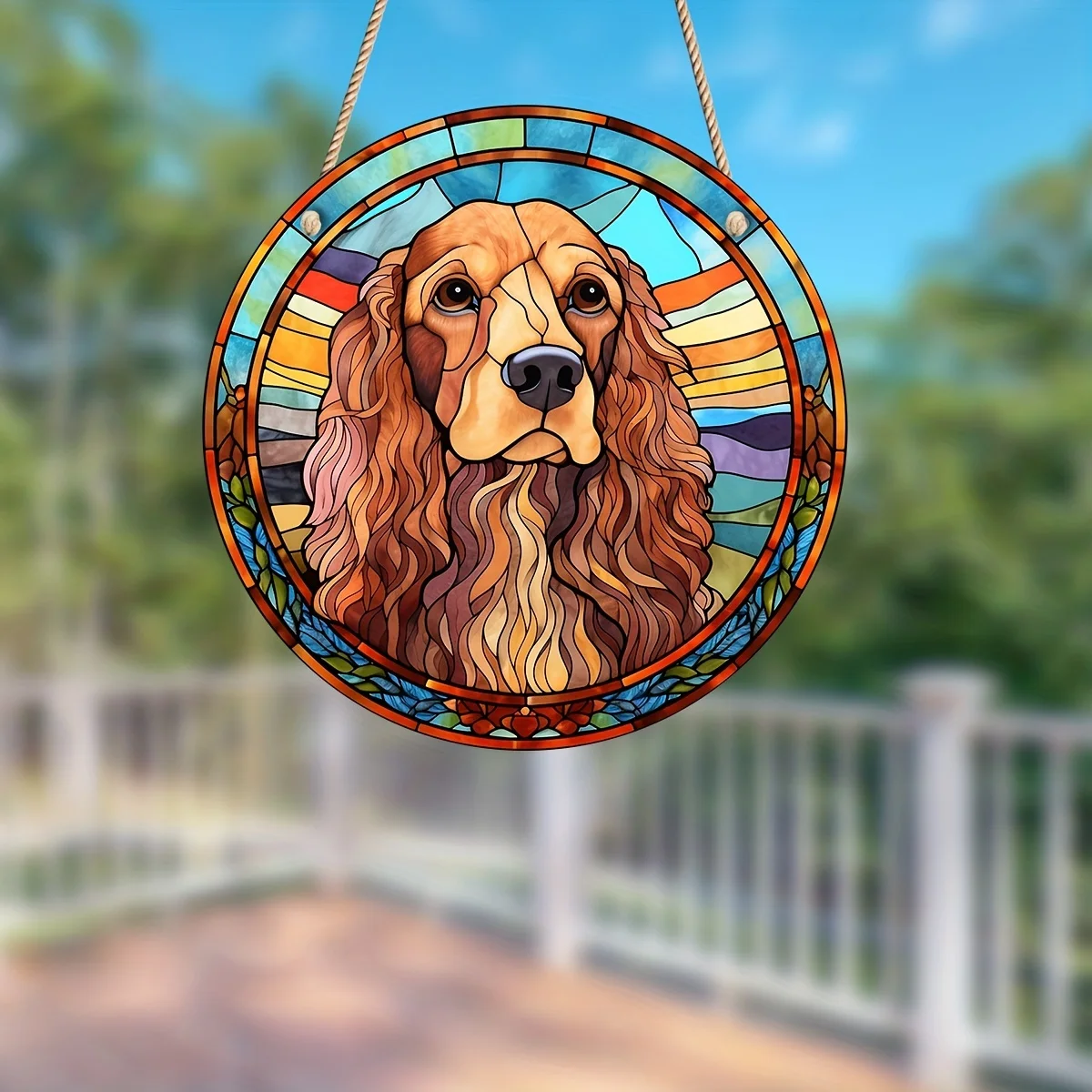 1szt Znak psa Suncatcher Znak ścienny Okrągłe farbowane akrylowe okno wiszące z metalowym łańcuchem do wystroju pokoju domowego Prezent — zdjęcie 5