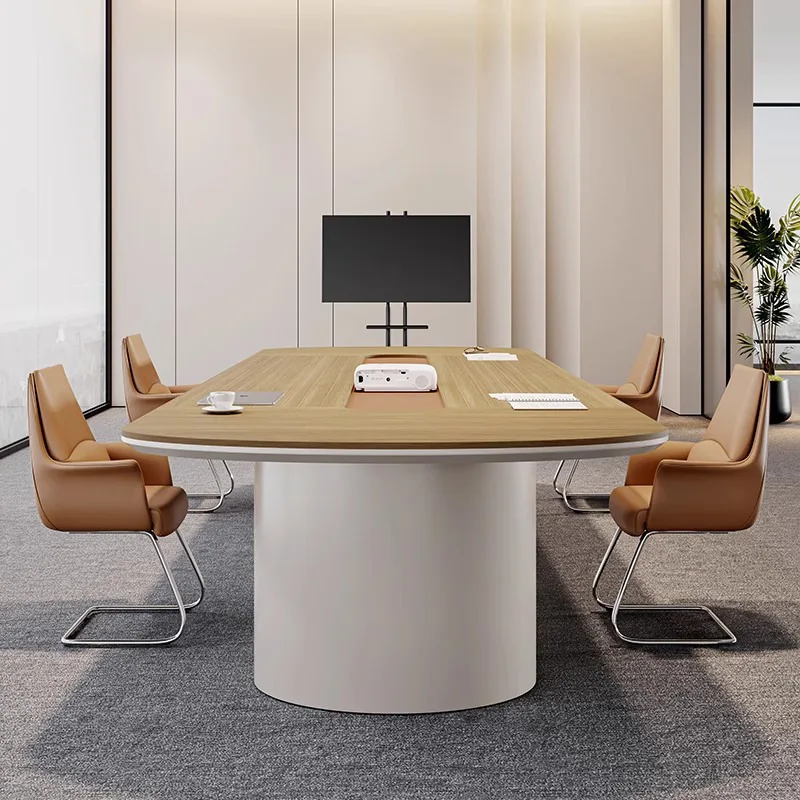 Oval Meeting Table Set for 8 People, Modern Office Furniture, Creative Discussion Desk with Chairs, Minimalist Conference Table