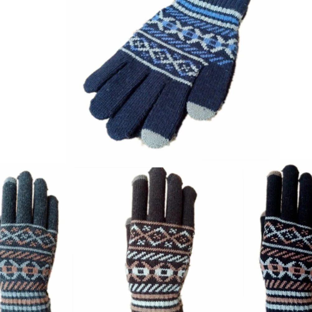 

Knitted Gloves Woolen Yarn Full Finger Printed Touch Screen Winter Accessories Warm