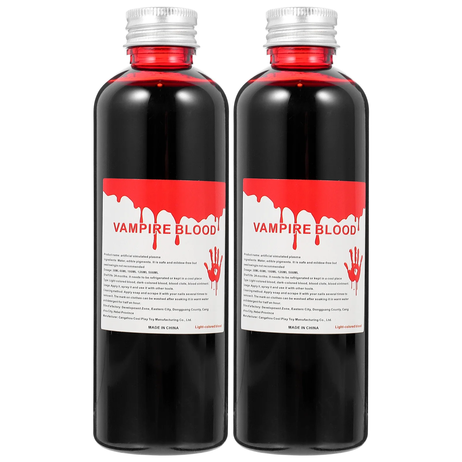 

2 Bottles Fake Blood Prop Realistic Simulation Plasma Halloween Special Effects Makeup Props Washable Cosplay Horror Party