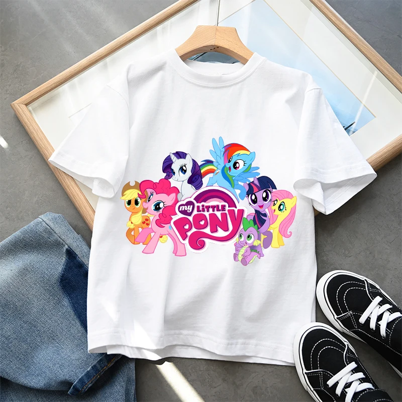 

My Little Ponys Kawaii T-shirt Children Unicorn Cartoon Anime Short Sleeve Boy Girl Fashion Cotton Tee Home Clothing Top Clothes