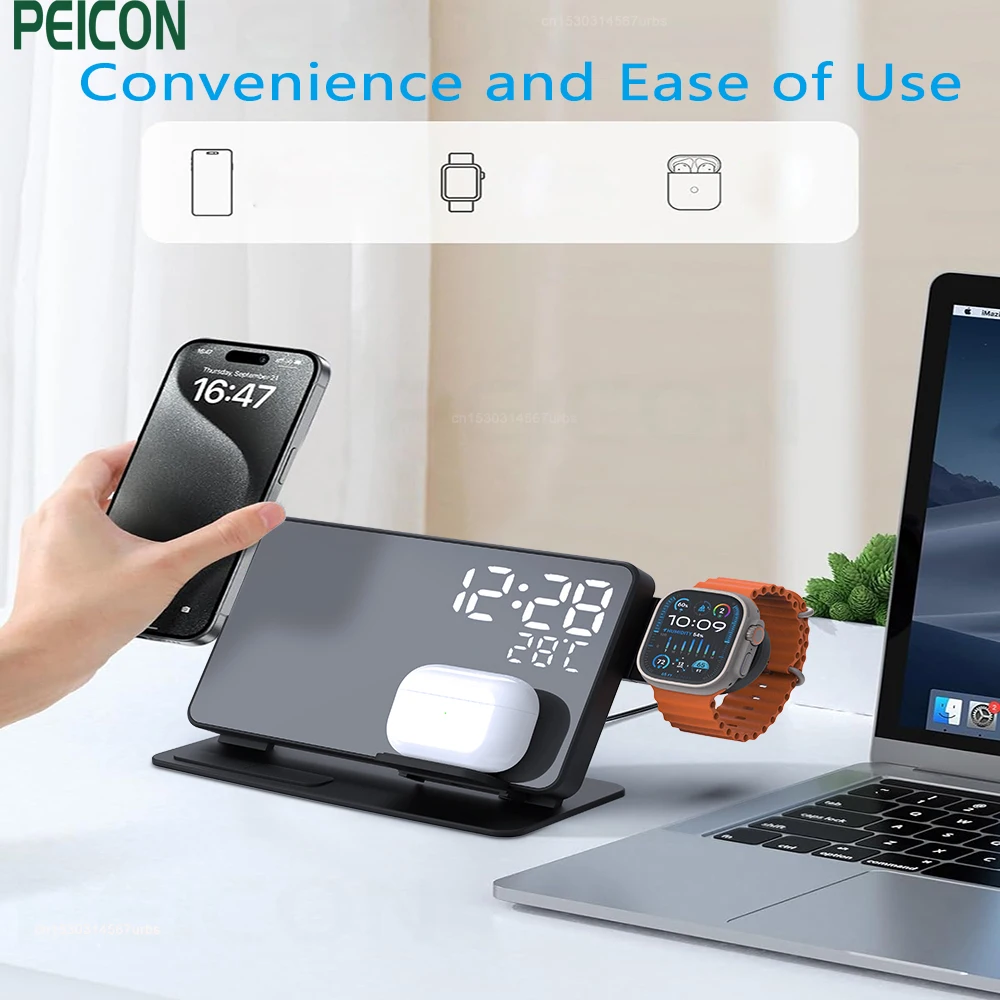 

Wireless Charging Station for IPhone 15 14 with Alarm Clock Wireless Charger for IPhone 13 12 11 Apple Watch 9 8 7 6 Airpods Pro