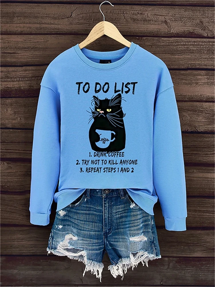 3d Fun Cat Print Long Sleeve Women's O Neck Top New Autumn Elegant Hoodless Sweatshirt Fashion Street Casual Top Women's