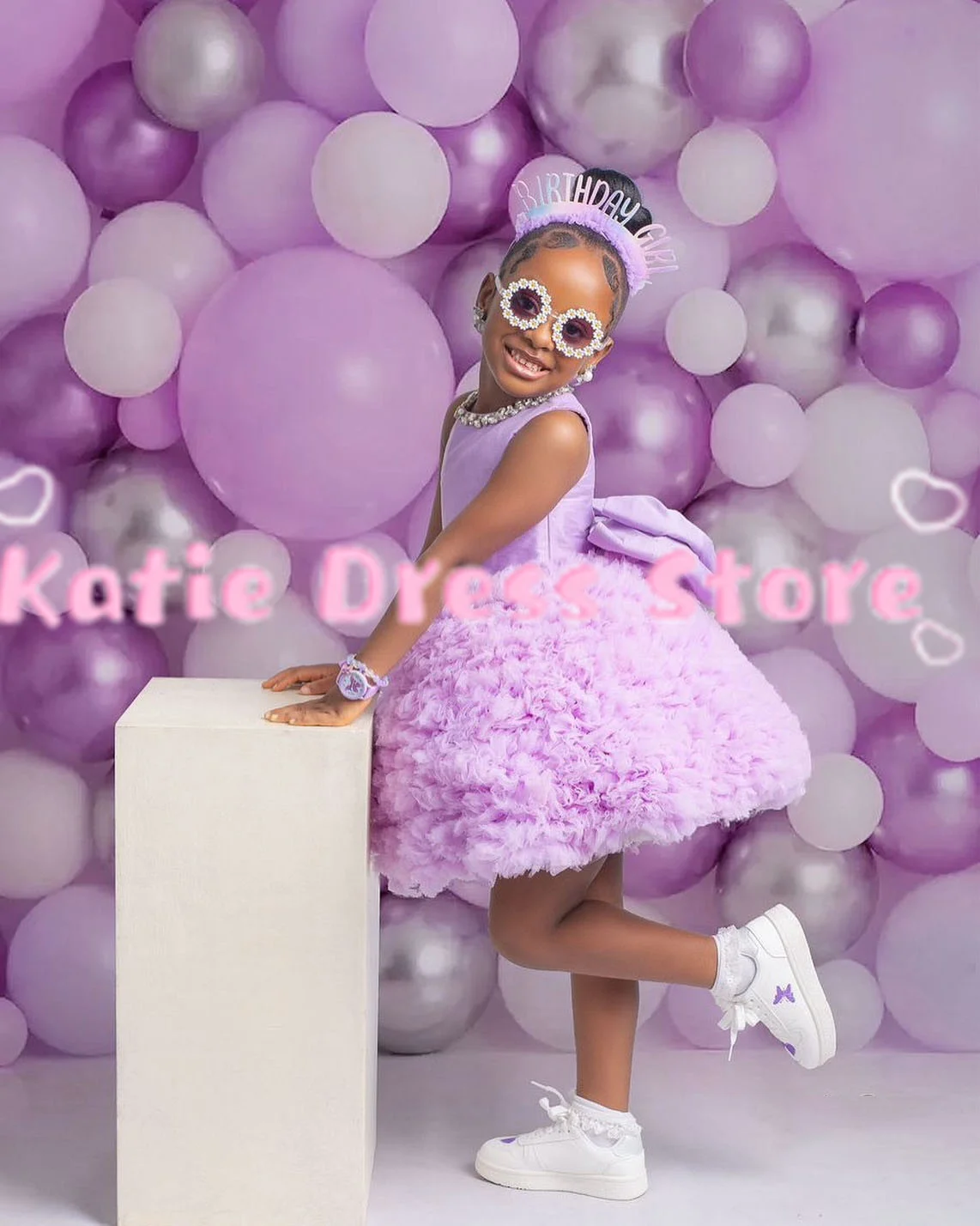 

Lilac Flower Girl Dress For Wedding Tulle Beading Sleeveless Bow Kids Birthday Party First Communion Ball Gowns Customized