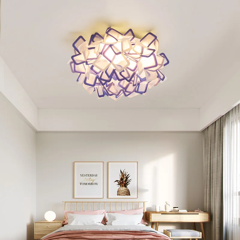 Bedroom Lamp 2024 New Model Room Nordic Light Luxury Creative Petal Bedroom Chandelier Ins Net Red lamp Feather Ceiling Lights