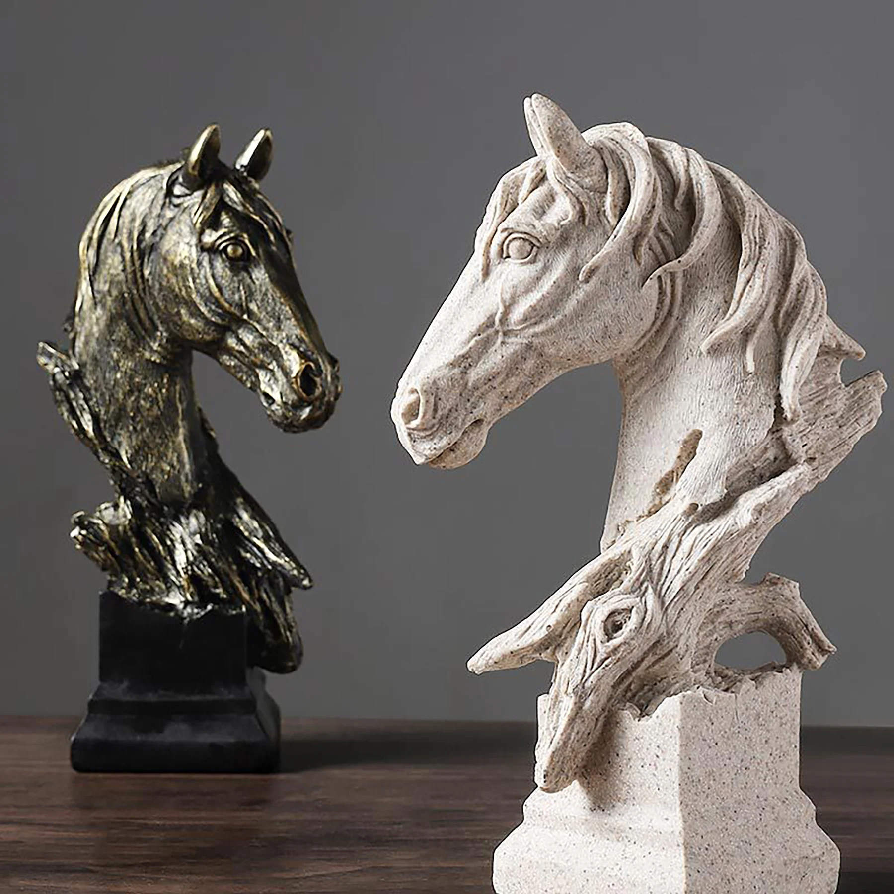 Giant Horse Head Statue Ornament Retro Style Vintage Animal Figurine Antique Type Home Decorative Resin Artwork Archaistic Decor