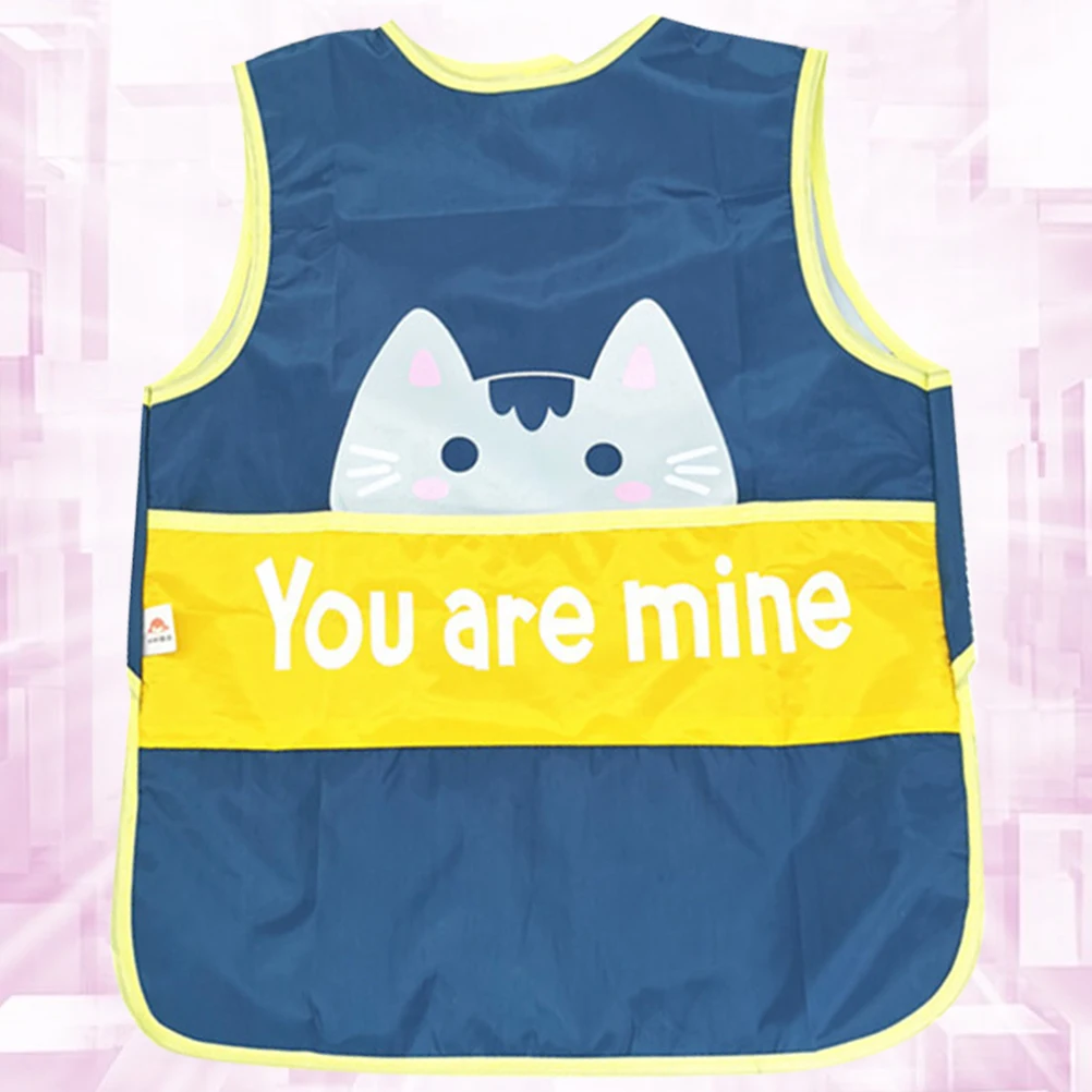 مآزر أكل الطفل المقاومة للماء باللون الأزرق الداكن 100 1-3 سنوات بدون أكمام للأطفال أنشطة ترفيهية تصميم كرتوني قابل لإعادة الاستخدام #1