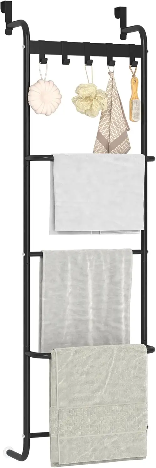 

5-ярусная вешалка для полотенец на дверь, сушилка для влажных полотенец, органайзер для хранения одежды с крючками (черная, 5-ярусная)