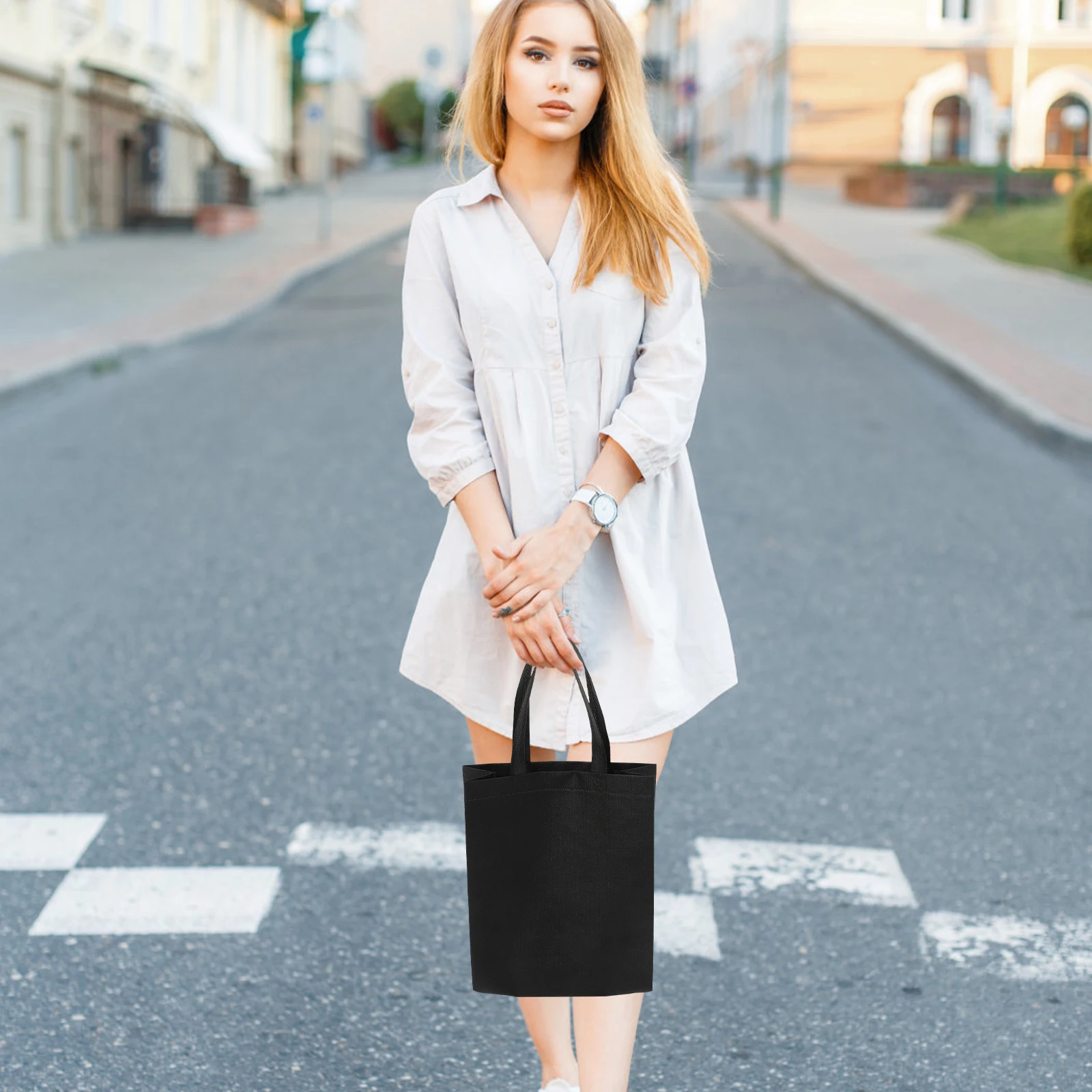 

30pcs White Non Woven Tote Bags 25x30x10 Foldable Reusable Shopping Grocery Gift Storage Travel Handbags Strong Fabric