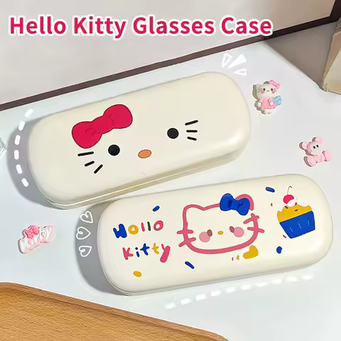 Kawaii Hello Kitty Glasses Case Anime Sanrio KT Cat Sunglasses Storage Box Travel Portable Girl Gift