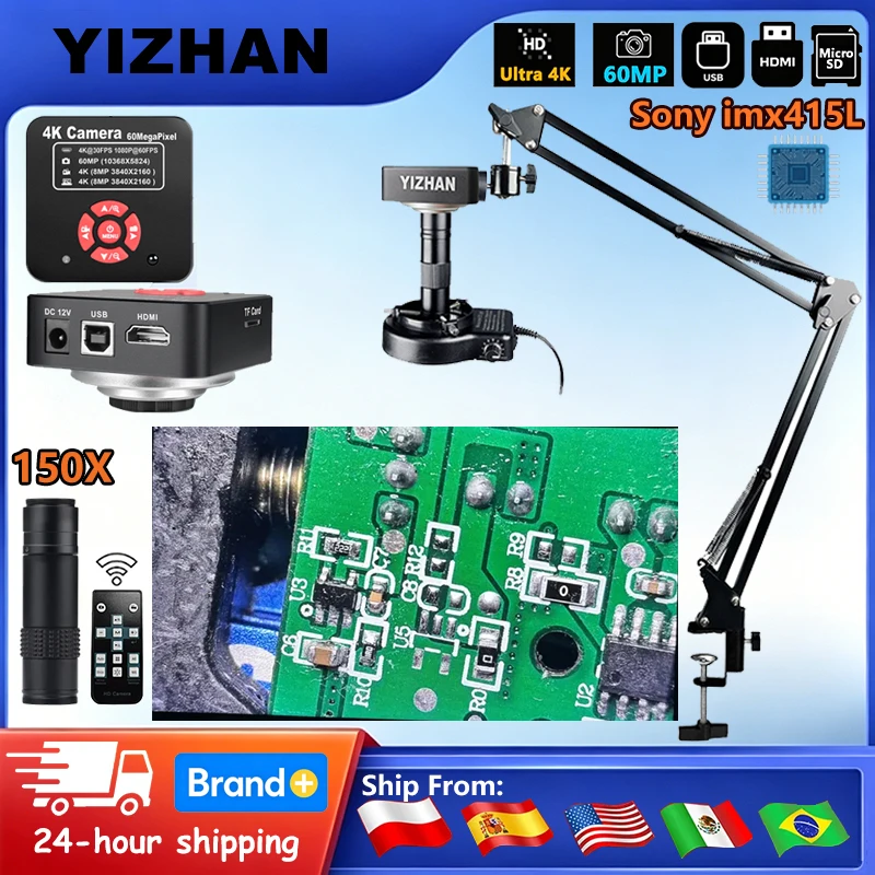 YIZHAN Desktop-Industrie-Digitalmikroskop 4K 60MP/48MP/13MP HDMI VGA USB-Kamera HD Elektronische Lupe Klemmhalterung