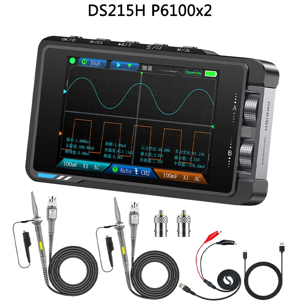 

FNIRSI DS215H Handheld Small Hd Screen Digital Oscilloscope+Signal Generator 2IN1 Dual Channel 50MHZ Automatic Osciloscópio Tool