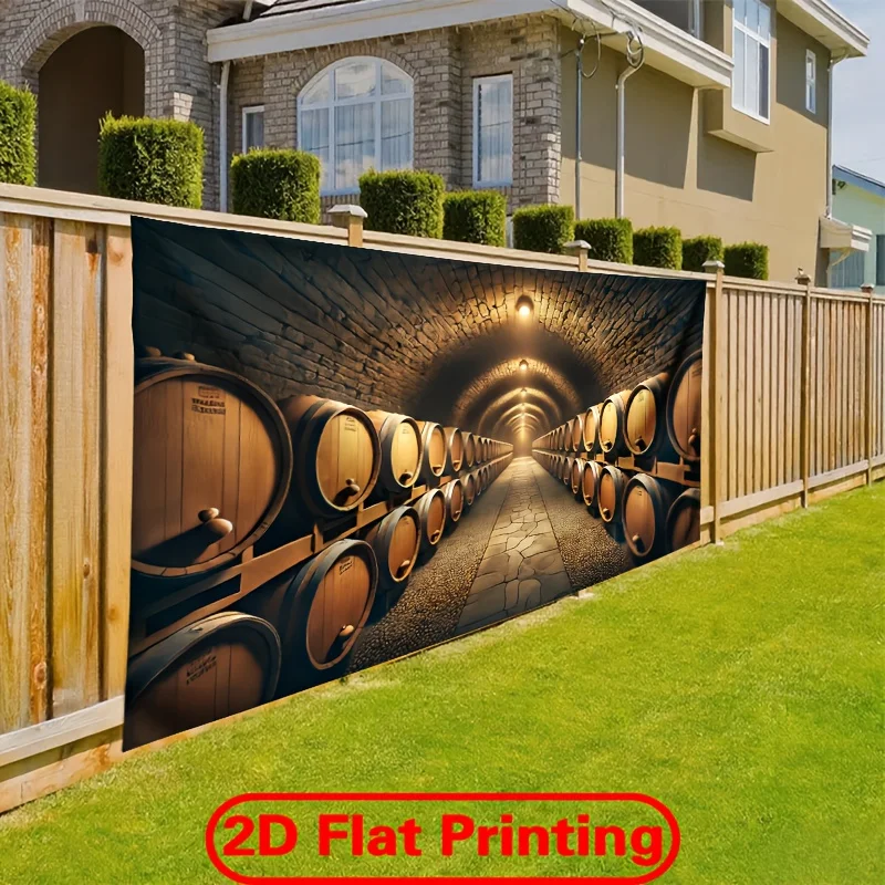 2D flat banner, 1 polyester banner - Wine cellar barrel design, yzb