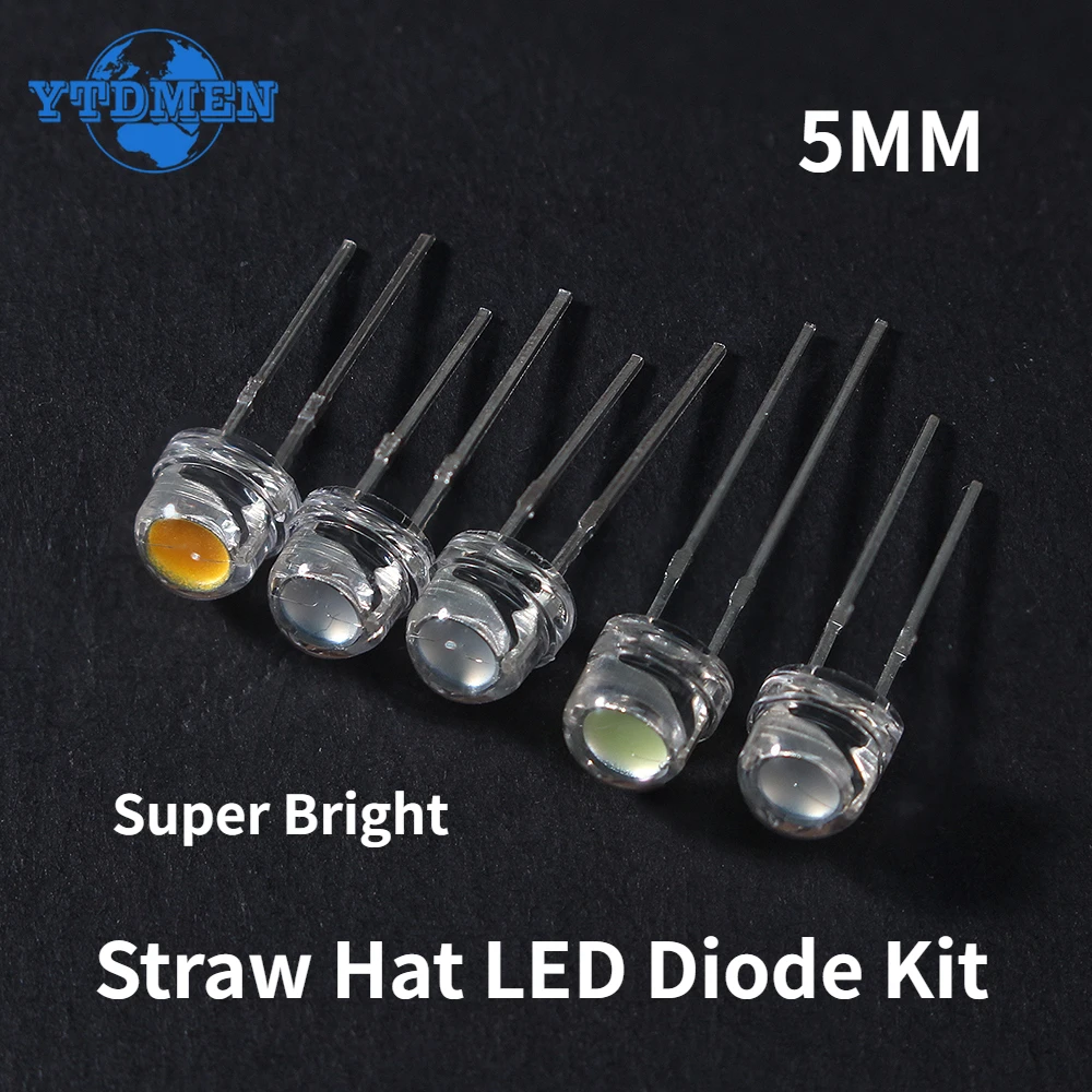 50/100 Uds sombrero de paja LED 5mm diodo LED superbrillante F5 diodo emisor de luz azul verde rojo amarillo blanco, para electrónica DIY