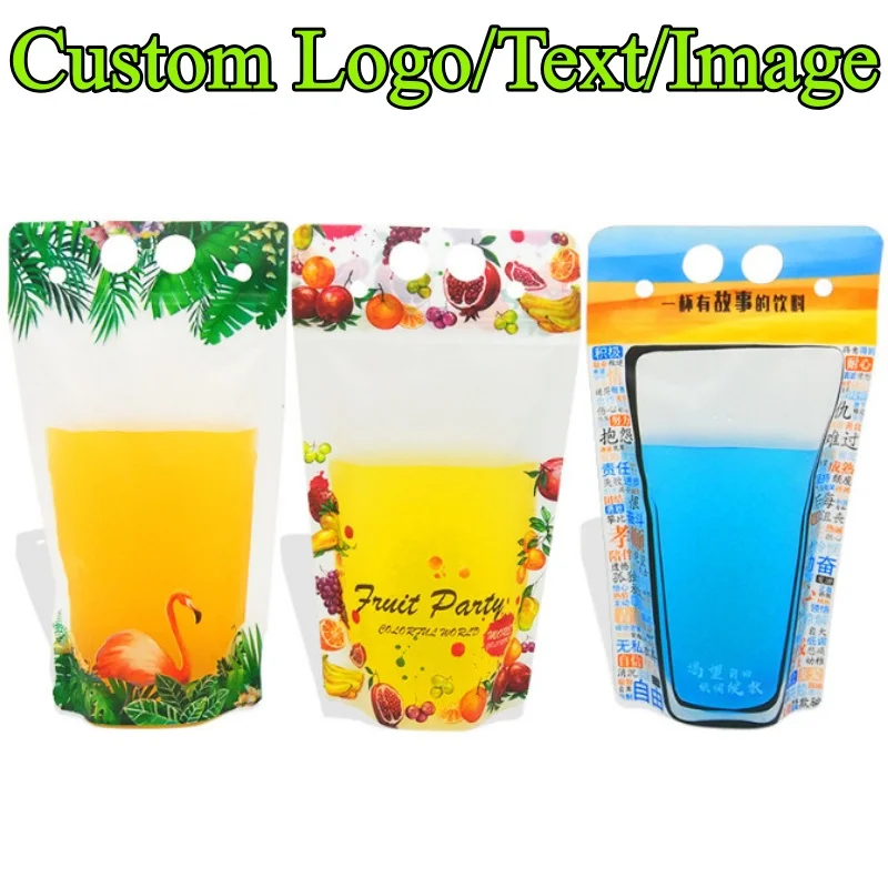 100 Bolsas de Plástico para Bebidas con Asa, de 400 ml a 500 ml, para Fiestas, Festivales, Bodas, Jugos de Frutas, Café, Leche y Otras Bebidas