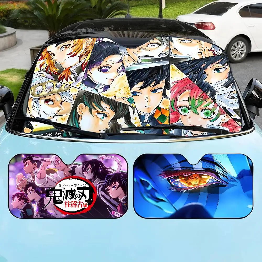 Anime D-DemonS Slayer Car Sunshade Shield Windshield Window Sun Blocker Cover Interior Protection For Truck SUV Visor Universal