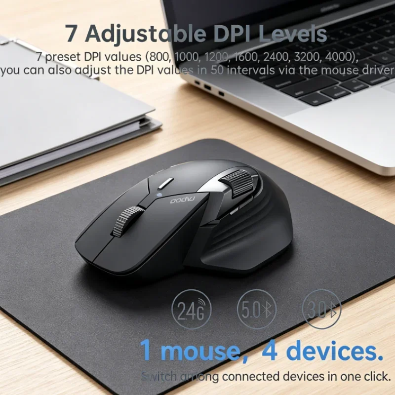 

Support Up to 4 Devices Rapoo MT760 Mini Mouse Multi-mode Bluetooth 2026 New Ergonomic 4000 DPI Rechargeable