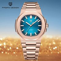 PAGANI DESIGN 2025 New Luxury Rose Gold Blue Automatic Watch For Men AR Sapphire crystal Mechanical Wrist Watch Men Simple Clock