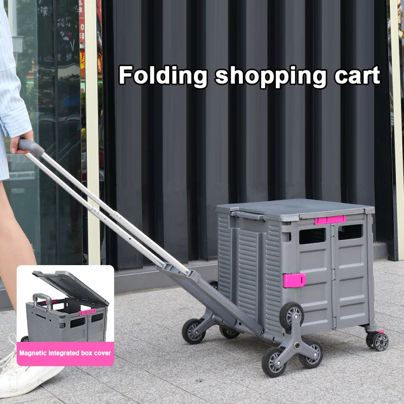 Portable Folding Shopping Cart Buy Food Cart Small Cart Pick Up Delivery Stall Cart Pull Rod Hand Pull Trailer Outdoor Camping