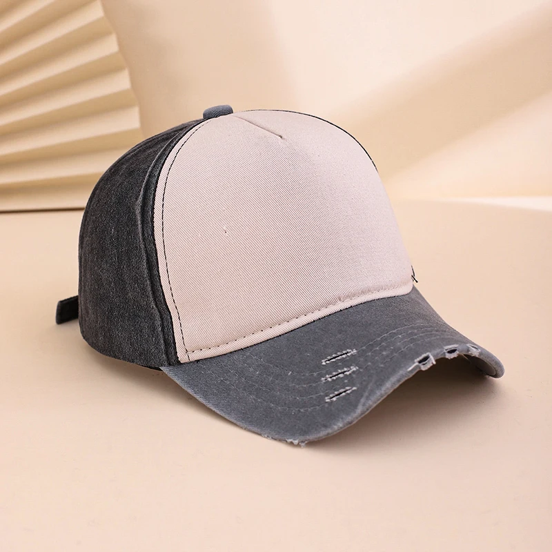 Modische Vintage-Baseballkappe mit Wascheffekt und Rissen, Outdoor-Freizeitkappe mit Schwammkappe, Schweißableitend und Verstellbarem Schirm, Perfekt für Draußen
