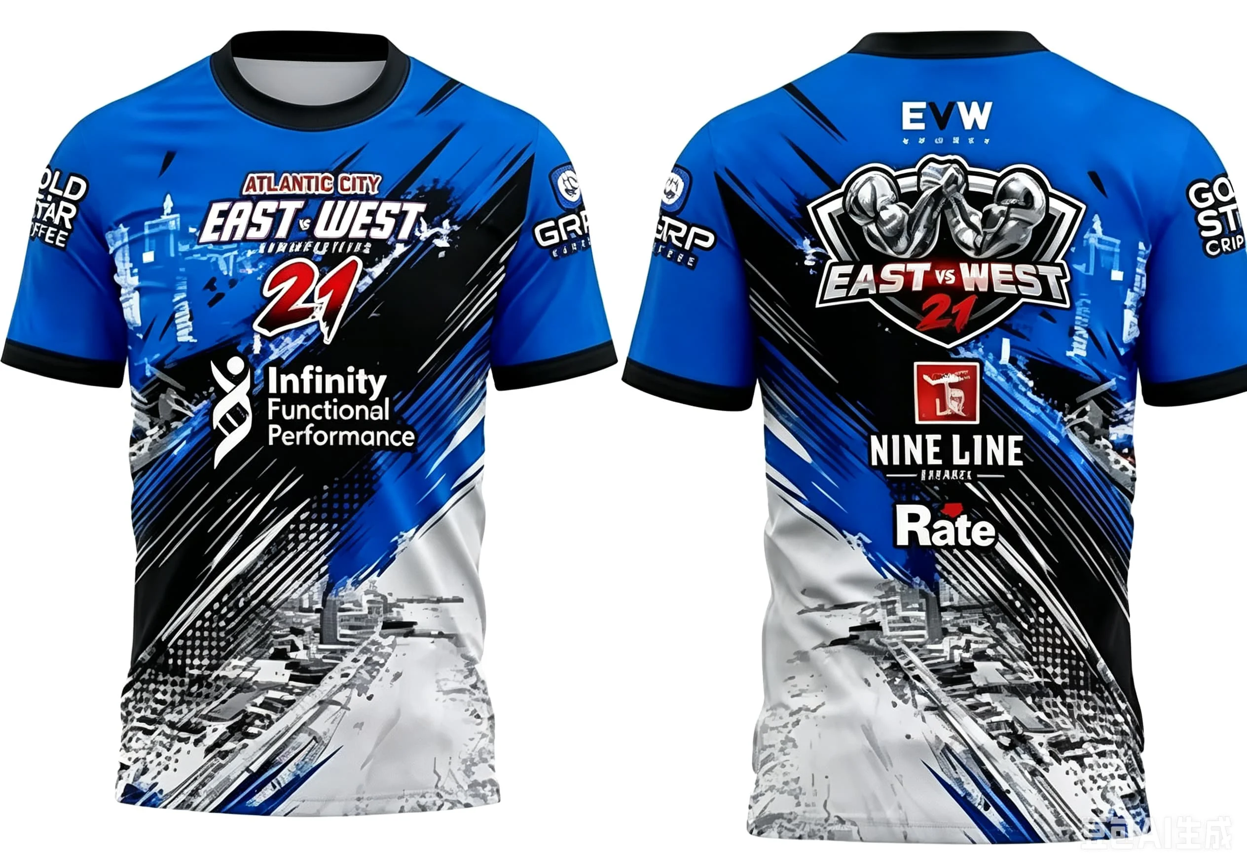 The East Vs West Series 24 Armdrücken T-Shirt Atlantic City Sporttrikot Herren Schnelltrocknend Fitness Gym T-Shirt Familien-Set – Detail 8