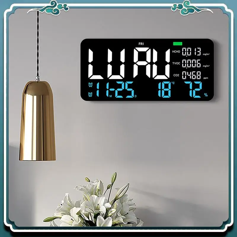 

Premium LED Digital Wall Clock Formaldehyde/CO2/TVOC Display Smoke Recognition Countdown Bedroom Decorative Clock