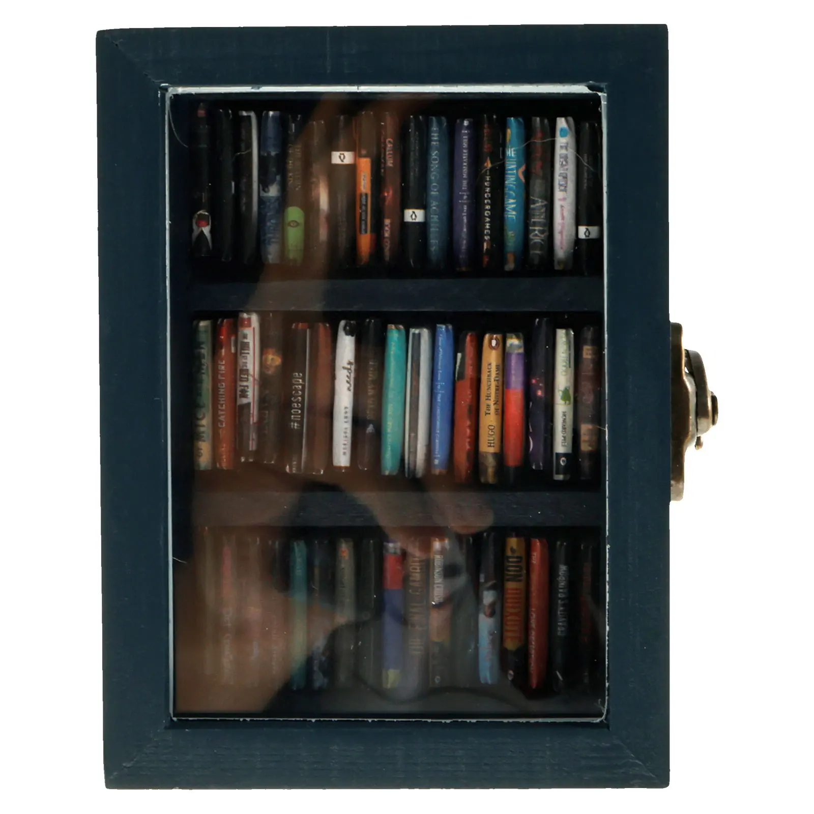 New Mini Anxiety Bookshelf Wood Shake Bookshelf Shake Away Your Anxiety Miniature Book Library with 60Pcs Miniature Books