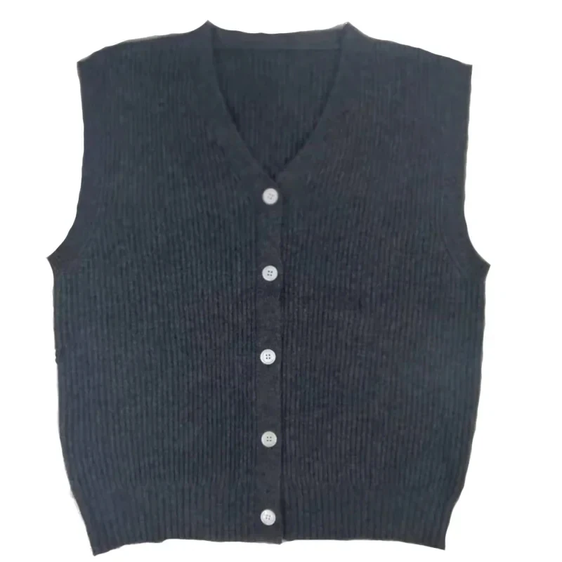 Women Cardigan Sweater Vest Loose Wool Knitted Autumn And Winter Vest Sweater For Women Loose Solid Sleeveless Sweaters 16348