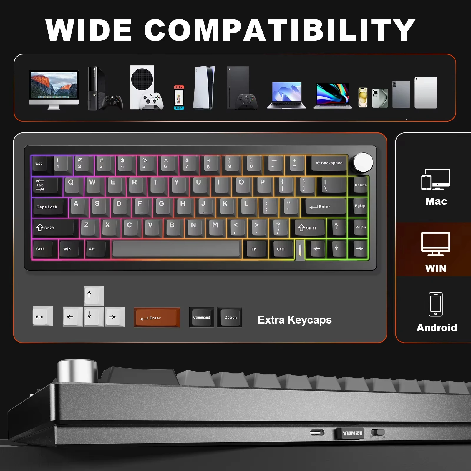 YUNZII AL68 Aluminium Alloy Mechanical Keyboard Wireless Bluetooth QMK VIA Hot Swap RGB NKRO Low Latency Office Game PC Custom