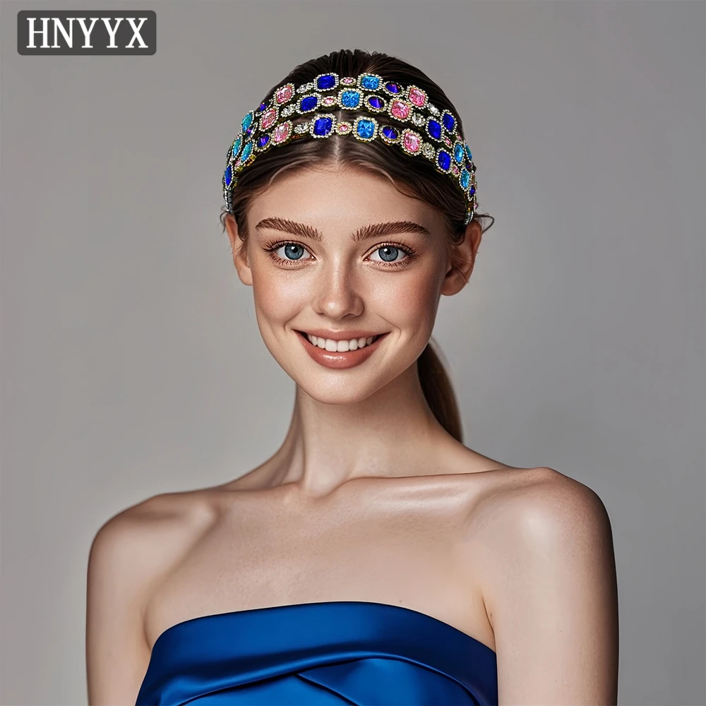 HNYYX Colorful Rhinestone Hair Accessories Luxury Bridal Headband Women's Party Hairband Wedding Crystal Bridesmaid Jewelry A240