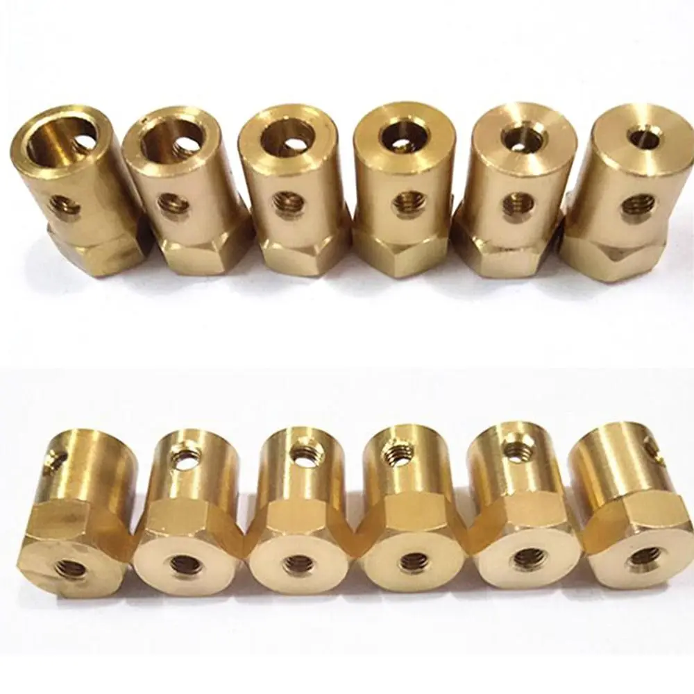 3/4/5/6/7/8mm Car Tire Connector Model Car Parts Coupling Hexagonal Brass Shaft Motor Transmission Connector Wheels Tires Shaft