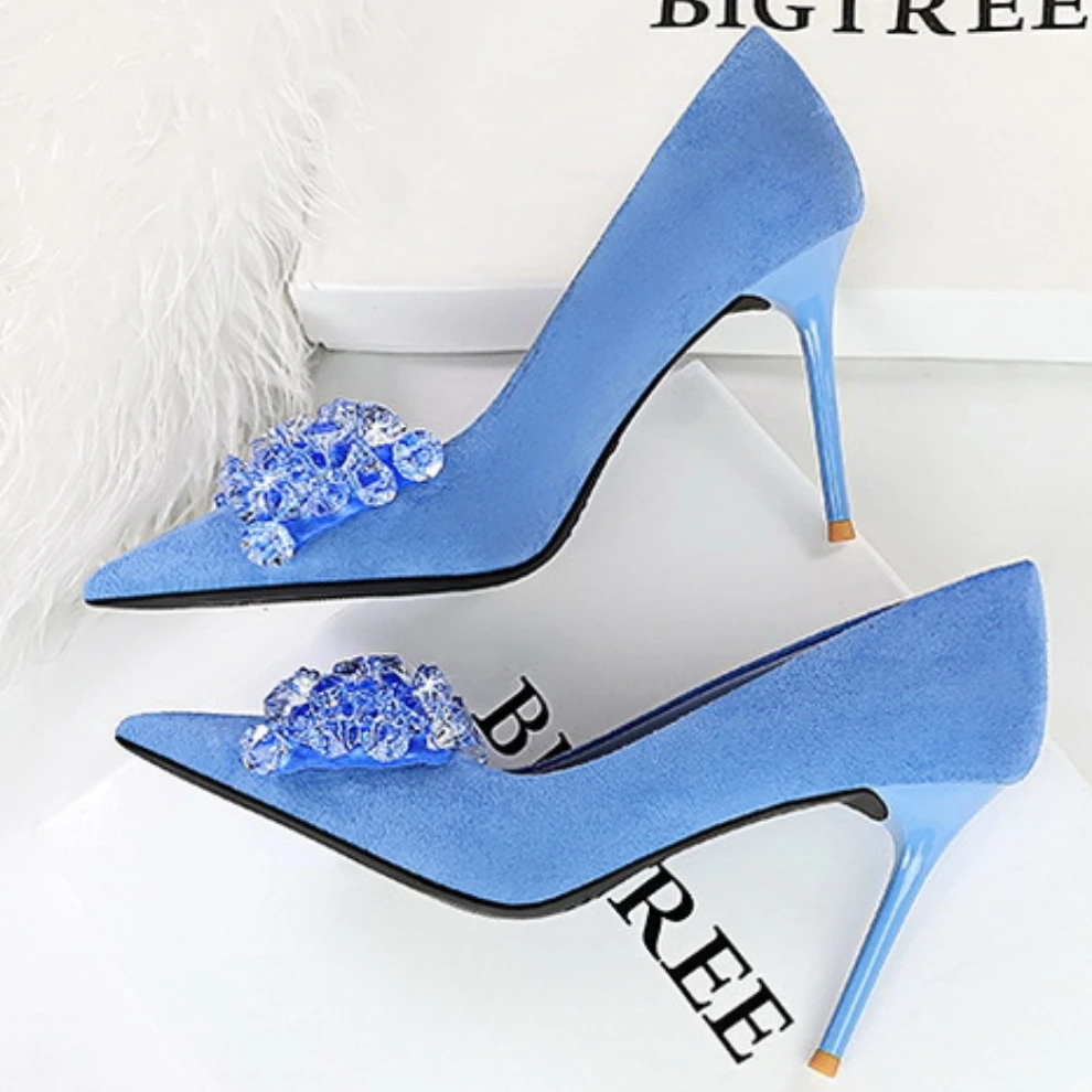 BIGTREE Shoes 2024 NEW Rhinestone Women Pumps Bowknot High Heels Luxury Gemstone Banquet Shoes Stilettos Heels 9 Cm Ladies Shoes