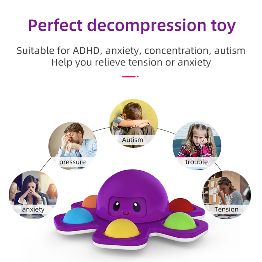 Relieve Stress Toy Change Face Octopus Push Bubble Anti-Stress Toys  for Kid\'s Sensory Flip Octopus Toy Relieve Autism Kids Gift