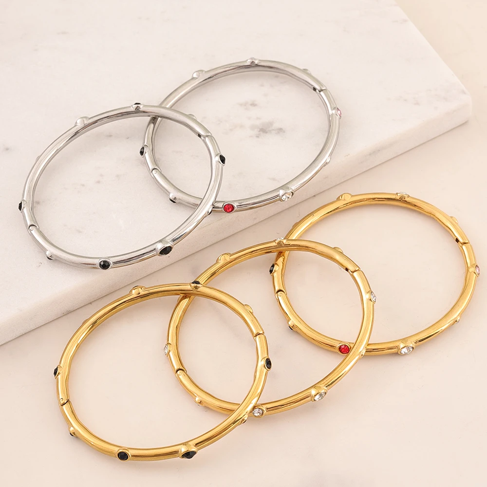 French Hypoallergenic Stainless Steel Bracelet Multi-Color Zircon Options Waterproof Stackable Simple Design for Wholesale