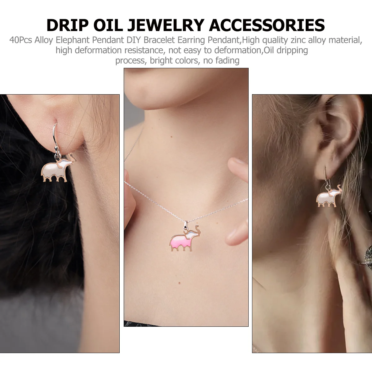 

40pcs Elephant Pendant Charm Alloy Diy Jewelry Making Parts Mixed Color Necklace Bracelet Keychain Craft Accessories