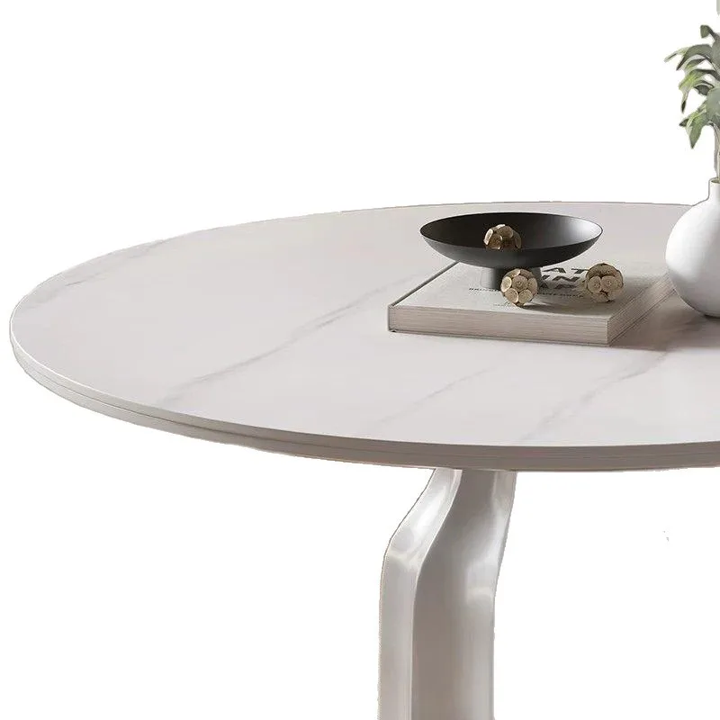 Round table cream wind antique solid wood rock slab round rock slab dining table y