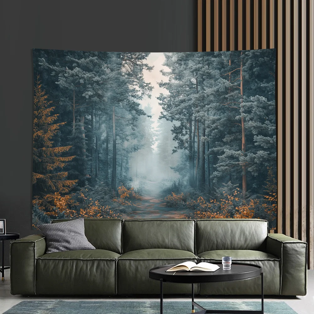 Misty Forest Path Wall Tapestry 3