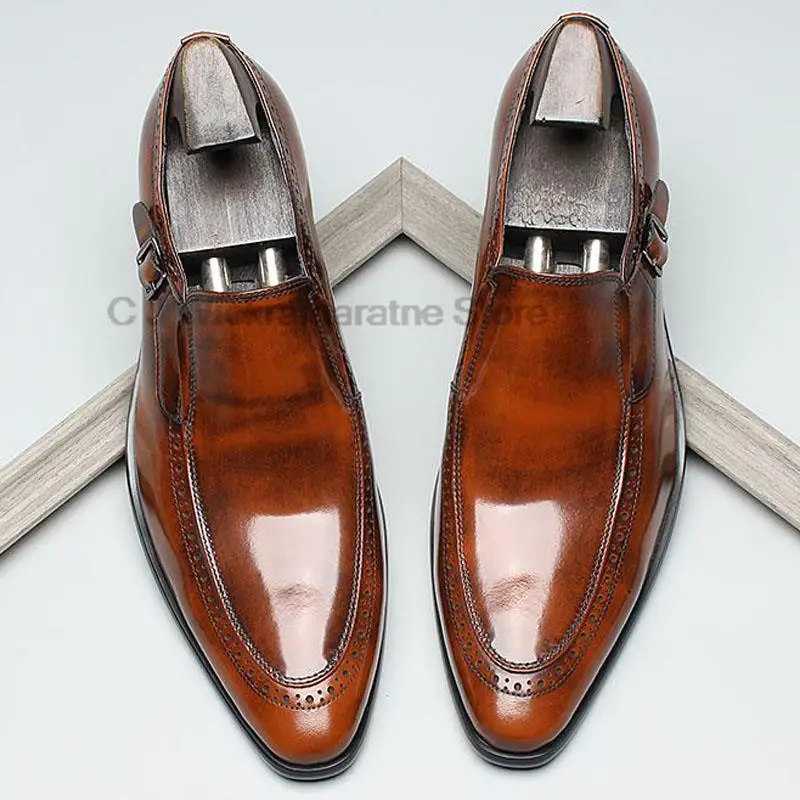 HKDQ High Quality Loafers Men Shoes Wedding Dress Fashion Designer Best Man Shoe Handmade Luxury Genuine Leather Shoes Men