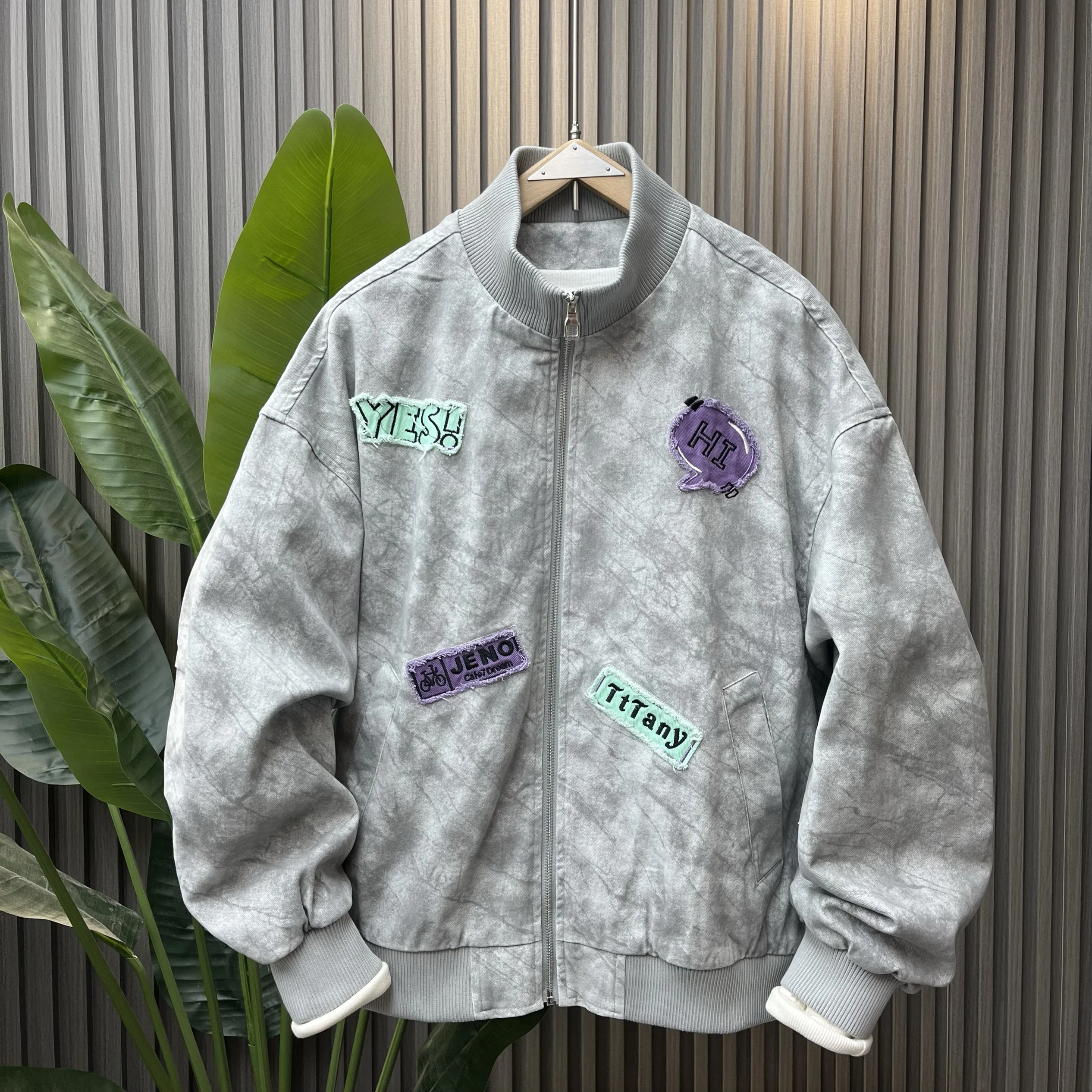 

Spring 2026 Heavy Embroidery Trendy Men's Baseball Jaet Loose Waed Denim Youth American Sle Outerwear Casual Faion