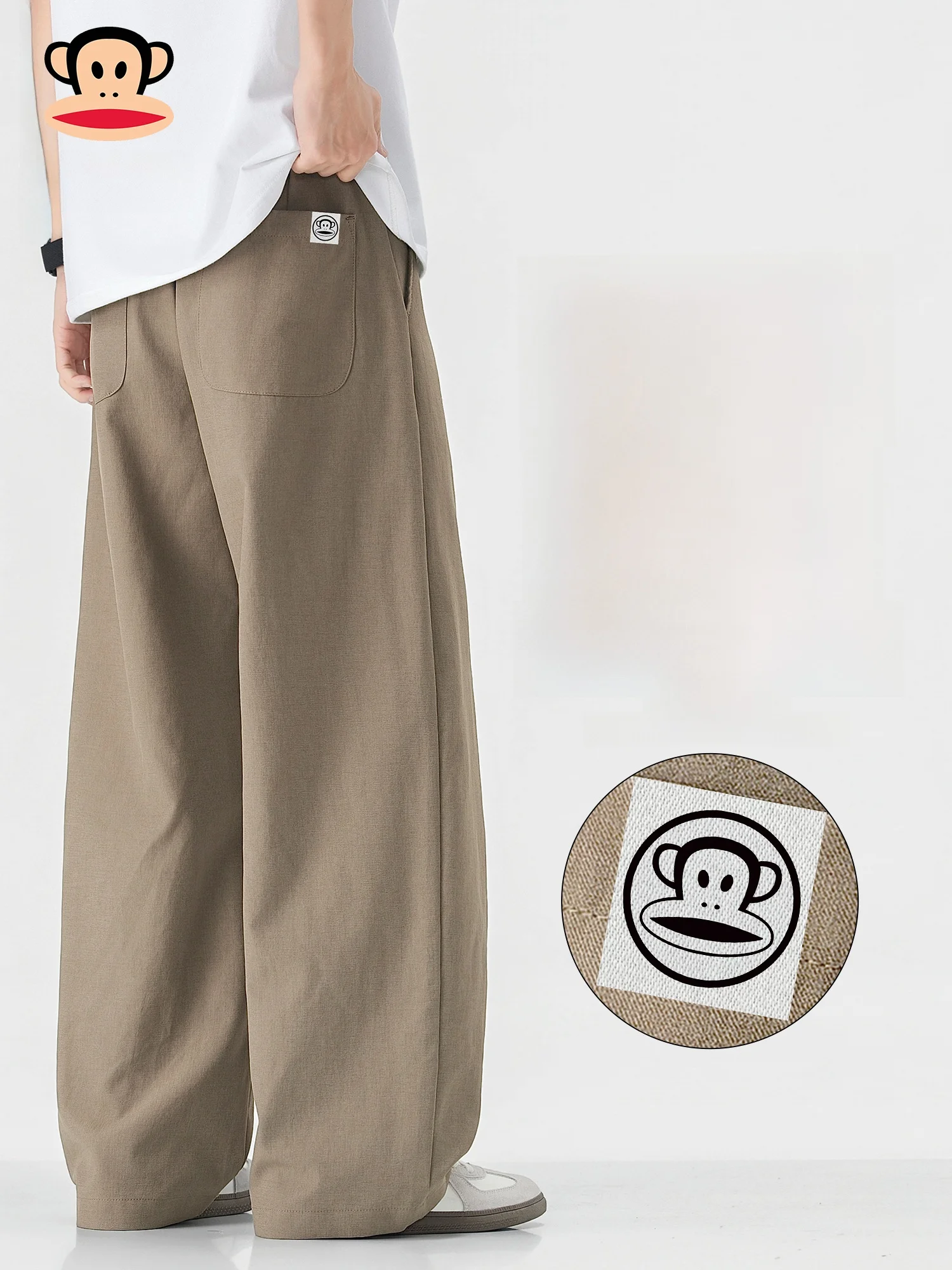 

PaulFrank Loose Drape Pure Color Wide Leg Workwear Pants Men's Casual Trousers Spring Trend Brand Monkey Mouth