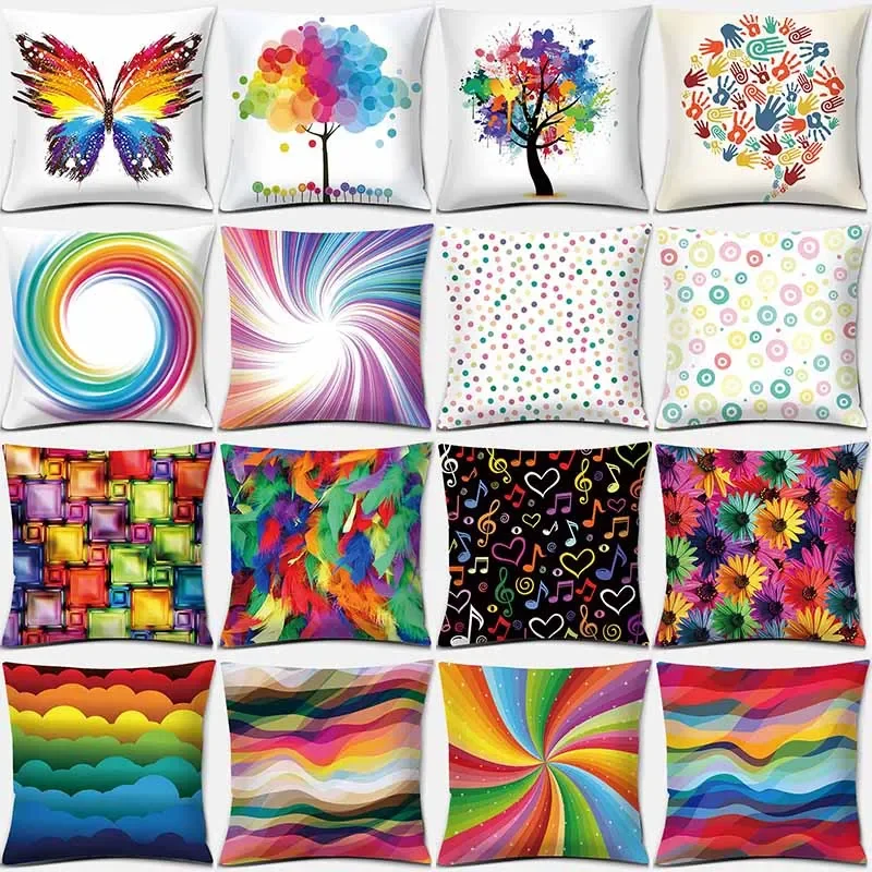 

Rainbow Print Square Pillowcase Home Decor Car Sofa Cushion Cover