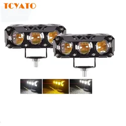 TCYATO Motorcycle LED Spotlights Super Bright Headlights Three-eye Lens Fisheye Two-color Lights Retrofit Waterproof Shock-proof