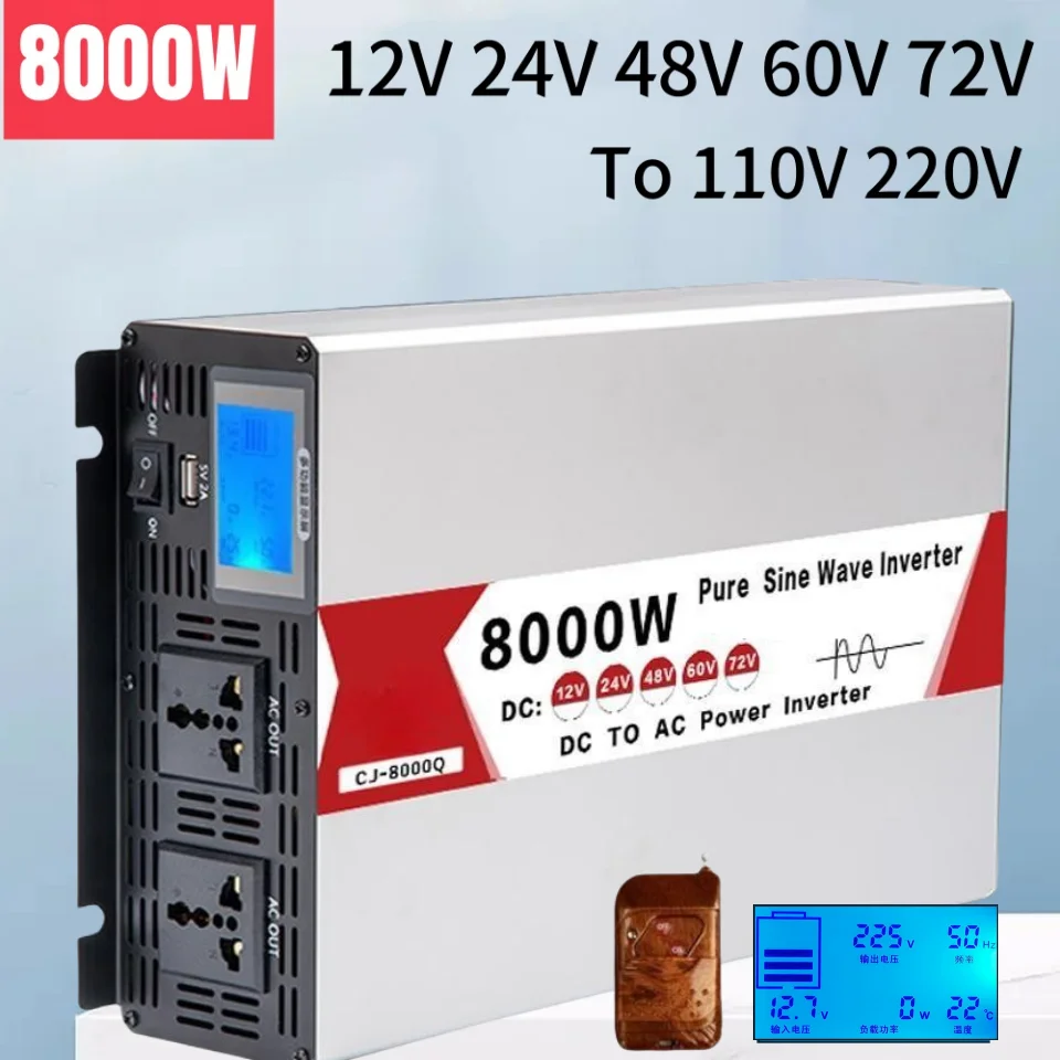 6000W 8000W Pure Sine Wave Inverter DC12V 24V 24V 48V 60V 72V to AC 220V 230V 110V 60HZ Power Converter Frequency Solar Inverter