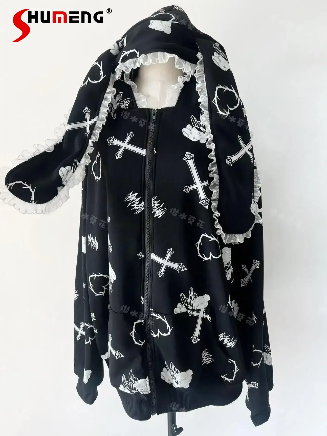 Original Japanese Mine Mass-produced Rabbit-eared Hooded Zipper Cardigan Coats Spring 2025 Womens Sweet Cool Girl Long Jackets